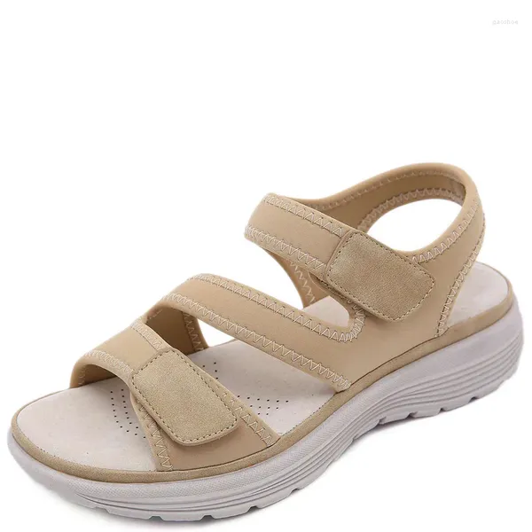 Vestido Brand Brand Summer Fashion 2024 Women Women Sandals de salto plano simples Cor de seleção ajustável Linha de costura Casual 42