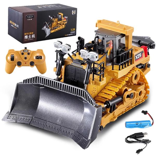 1 24 2.4g Fernbedienungskontrolle Crawler Heavy Bulldozer Muldenkipper 9 Kanal Kinder RC Engineering Fahrzeug Kinderspielzeug für Jungen Geschenk 240511