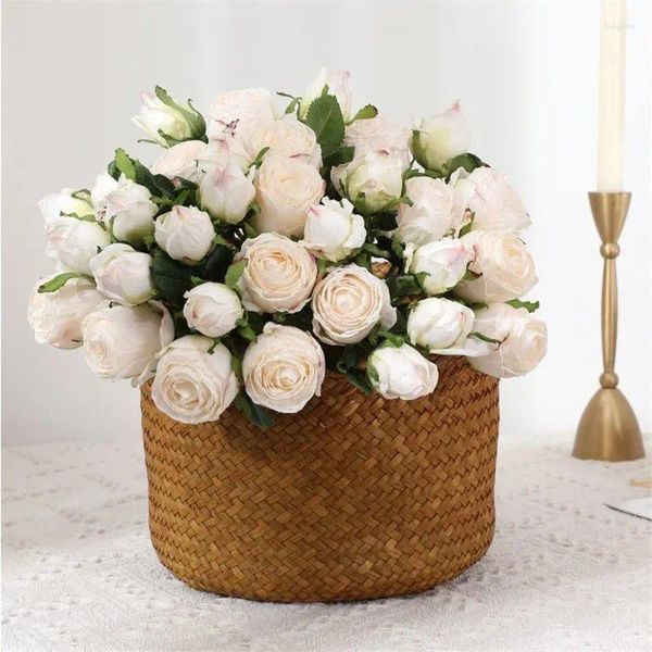 Fiori decorativi 6pcs/set retrò rose a taglio a taglio bruciato bouquet finto seta natalizio soggiorno decorazione da tavolo arredamento