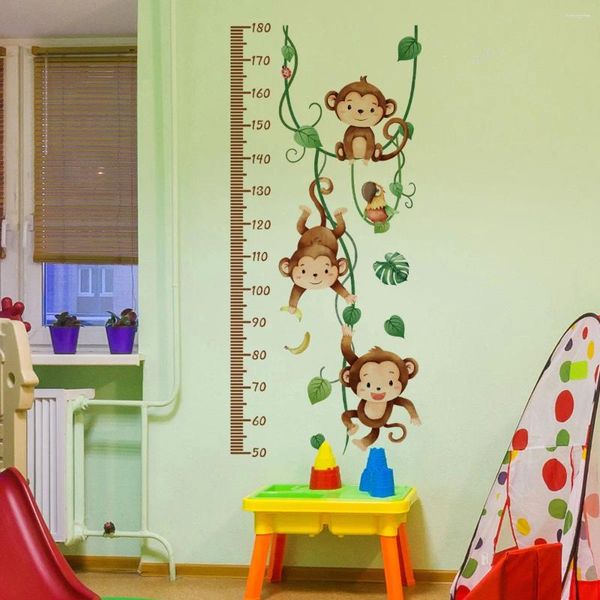 Papéis de parede 2pcs desenho animado Vine Monkey Animal Hight Startador Parede do quarto infantil Medição do jardim de infância MS2374