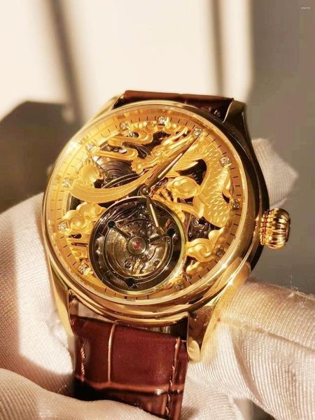 Relógios de punho de punho Assista a Hollow Mechanical Dragon Relester Wristwatch Sapphire Mirror Precision Steel Retro Tourbillon High End Men Relógio