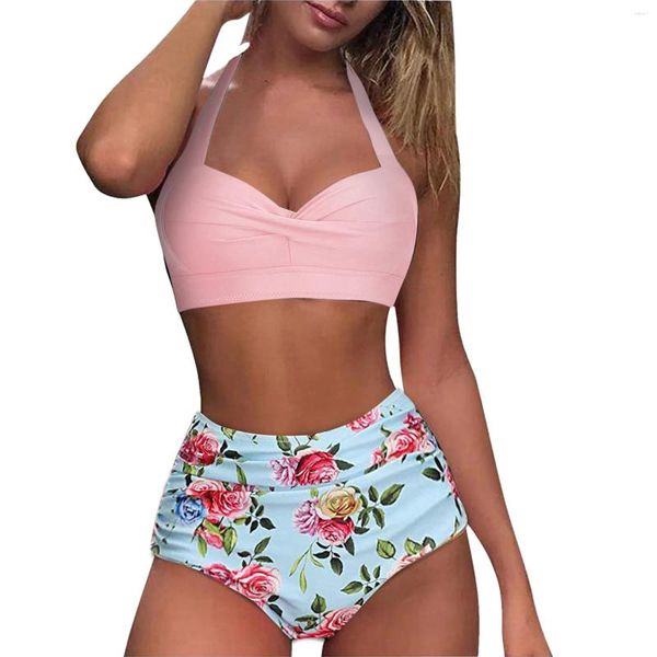 Swimwear femminile 2024 sexy a vita alta in bikini con stampa floriale florial tankini Halter Bikini set brasiliano costume da bagno a 2 pezzi plus size xxl