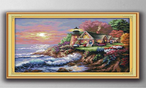 Die handgefertigten Cross -Stitch -Werkzeuge der Seaside Lighthouse Szenerie Stickerei -Nadel -Sets zählten Druck auf Leinwand DMC 14CT 11CT3805621