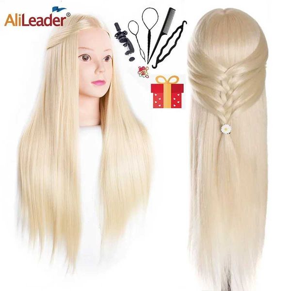 Mannequin -Köpfe Alileader 65cm Human Model Head Hair Training Friseur 7 Frisuren Q240510