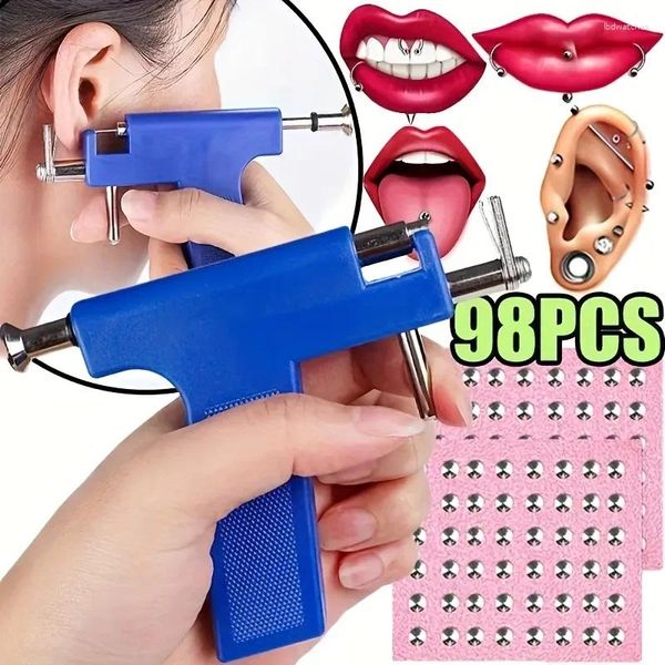 Bolzenohrringe 1PCS Professionelle Sicherheit Blau schwarz hochwertiges Ohr -Piercing -Waffenwerkzeug 98pcs Bolzen Stahl Kit Nase Navel Pierce