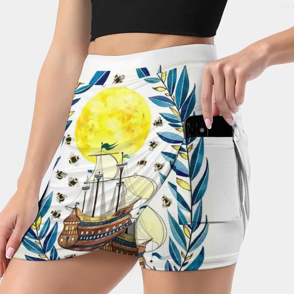 Gonne navi luna gonna femminile estetica alla moda api corte api tatuate ad acquerello vecchio giallo