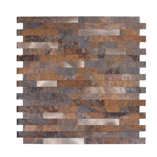 Tapeten Tapeten Easy Marmor Stone Selbstkleber 3D Tapete mit gebürsteten Kupfer gemischten Mosaik PVC -Schale und Stick -Verbundfliesen Backsplash