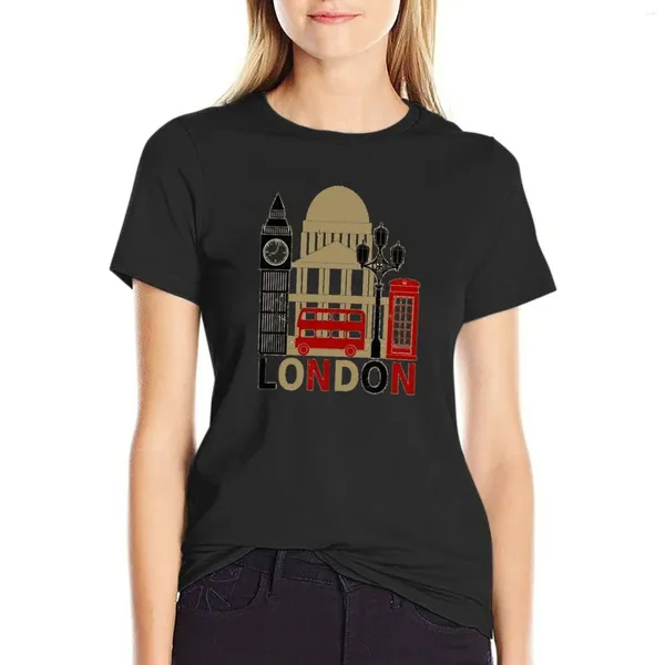 Polos femininos Vintage London Bridge Skyline Bus United Bus Retro British Souvenir UK Big Ben Presente T-shirt