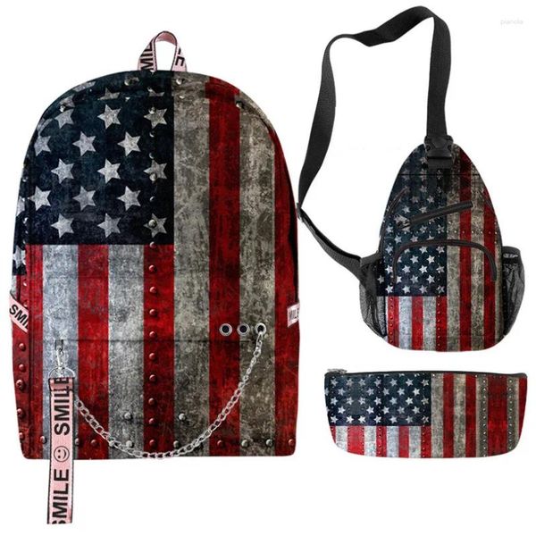 Backpack Creative Fashion Funny National Flag 3D Print 3D 3PCS/Set Student School Bags Multifunzione Viaggio della tastiera BASSE PENSA