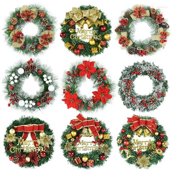 Flores decorativas 30cm Christmas Wreath for Home Door Janela Decorações de parede2024 Ano Partido DIY Garland Ornamentos Noel Navidad Presente