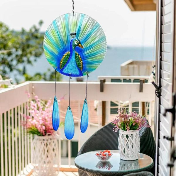 Figurine decorative METAL Creative Wind Chime Bangings -Melt in vetro che gira a vento per esterno cortile angelo pavone