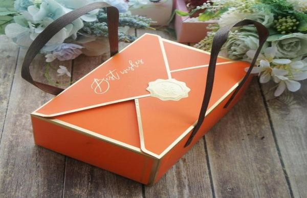 10pcs Gold Orange Wish Envelonce Caixa de papel para Candy Cookie Macaroon Gift Packaging Wedding Use8212499