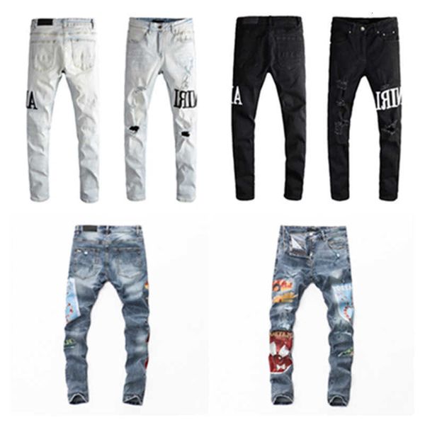 Jeans masculinos angustiados motociclista rasgado Slim Fit Motorcycle Designer Hip Hop Men 2024 Hot Sell