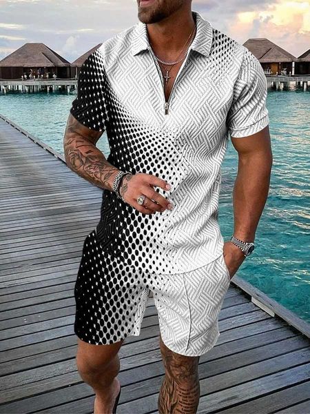 Traccetti da uomo punti astratti punti 3D Short a camicia stampata set da uomo Mens Tracking Suit Ultra-Fine Short Short Short Q2405010