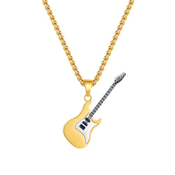 Uomo collana designer pendenti collane in acciaio inossidabile catene di moda con chitarra oro oro colore nero