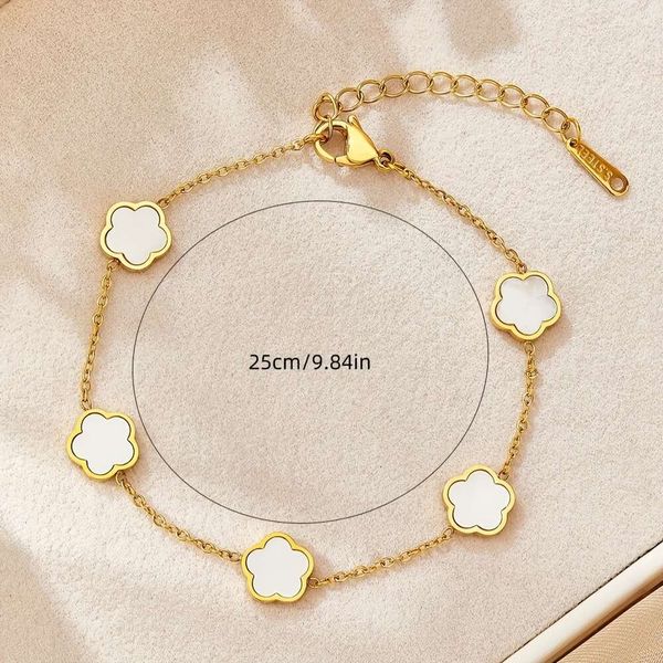 2024 Moda Flor Clover Charm Bracelets Non manchar a aço inoxidável Pulseira Lucky for Women Jewelry