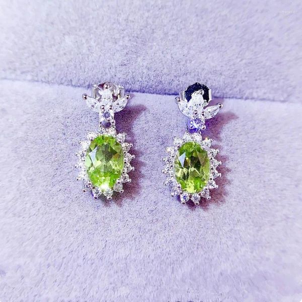 Dangle Ohrringe natürliche echte grüne Peridot -Drop -Ohrring -Blätter Style 5 7mm 0,95ct 2pcs Edelstein 925 Sterling Silber Fine Schmuck L243210