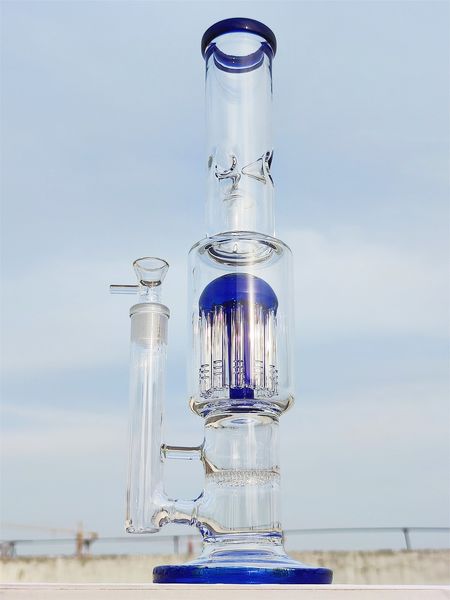 16 Zoll beruhigen Glas Bong 9mm Dicke schwere klare blaue Eisfänger -Quallen -Filter -Shisha -Glas Bong Dab Rig Recycler Wasser Bongs 14mm US -Lagerhaus