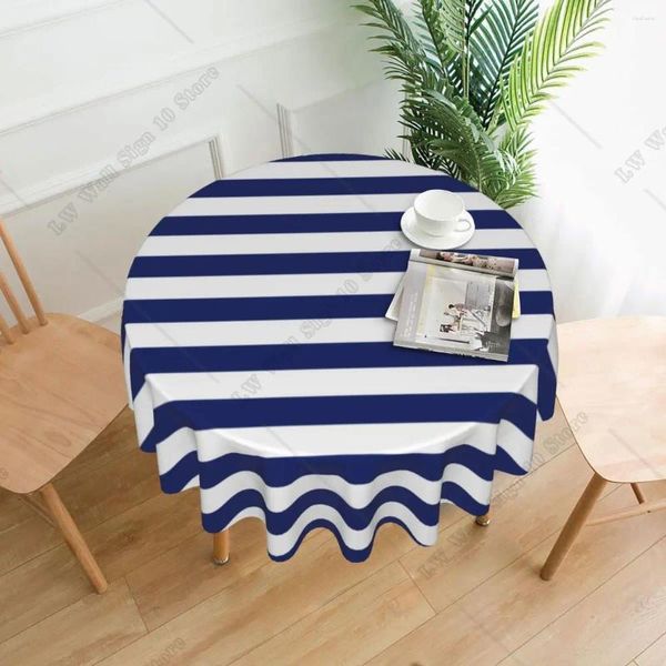 Panno da tavolo blu navy blu e bianca tovaglia tovaglia a strisce vintage protettore coperta di poliestere in poliestere kawaii all'ingrosso