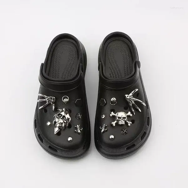Повседневная обувь панк -гот черепа металлические чары платформы платформы eva sandals ladi