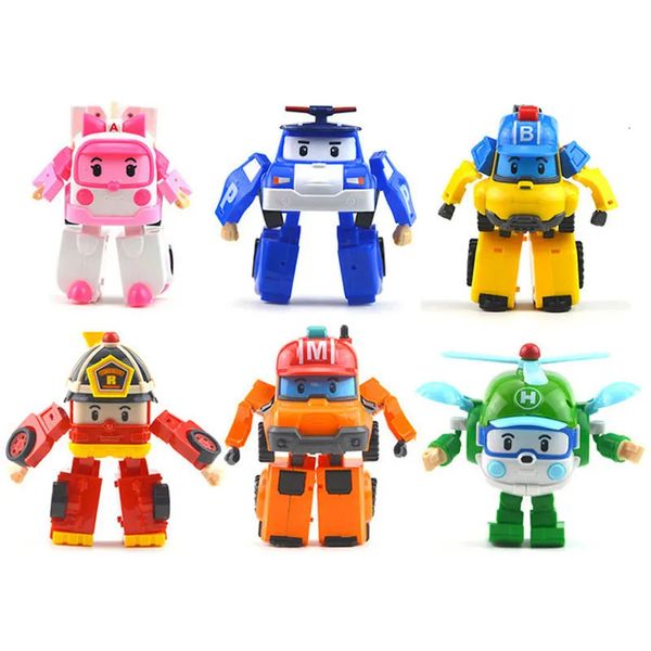 Korea Cartoon Poli Actionfiguren Transformation Anime Hand Deformation Car Model Flugzeug Geschenk Spielzeug Roboter für Kinder 240508