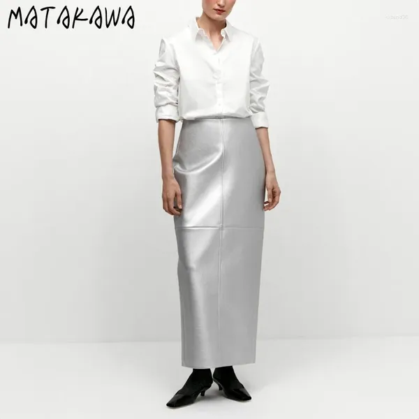 Saias Matakawa Pu para mulheres vintage Solid Spring outono simples Faldas Mujer Moda