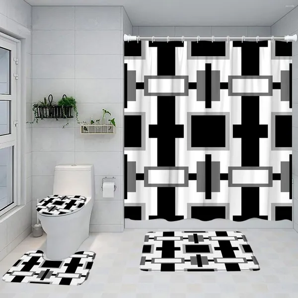 Tende per doccia creativa tende geometriche tappetino da bagno set nero grigio quadrato design moderno semplice decorazione bagno decorazioni non slitta