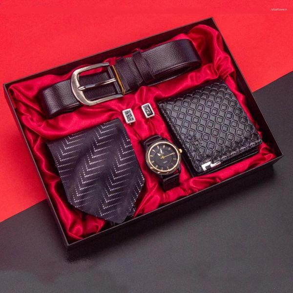 Avanadores de pulse Os presentes de luxo dos homens de luxo 5pcs configurar o cinto de quartzo de alta qualidade, punho de punho da carteira dobrável.