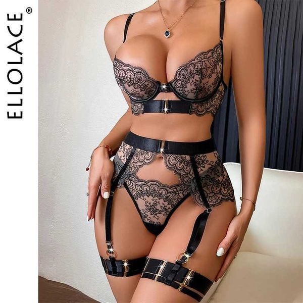 Sexy Set Ellolace Lingerie Lingerie Roupa Erótica Lace Ladies Roupa Suspender Romântica Hot Bilizna Fancy See através de roupas Q240511