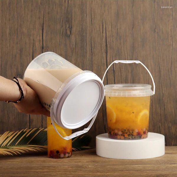 Tazze usa e getta cannucce 5pcs da 1500 ml di tè latte tazza bevanda antifurto da asporto antipasto per le perdite di plastica ad ispessibilità portatili per acqua rotonda