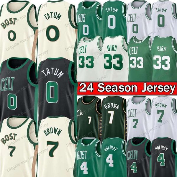 0 camisa de basquete de Jayson Tatum Jaylen Brown City 4 Jrue Holiday Retro Larry 33 Bird 2023-24 Mens Kids Youth Green Edition Camisa de basquete