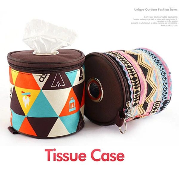 Aufbewahrungstaschen Gewebe Hülle tragbare Klappbeutel Auto Tissue Paper Box Outdoor -Werkzeuge Camping Ethnischer Stil Schublade