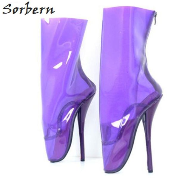 Sorbern Purple Clear PVC Sexy Balé Heel Women Boots Sexy Fetish Heels High Boots For Ladies Sapatos de tamanho personalizado Lady9726148