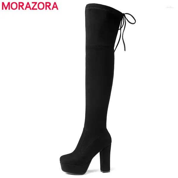 Botas Tamanho 34-43 2024 Sobre as mulheres do joelho Taux Camurça Taxa High Plataforma Estrela Slim Sexy Ladies Women's Winter's Winter