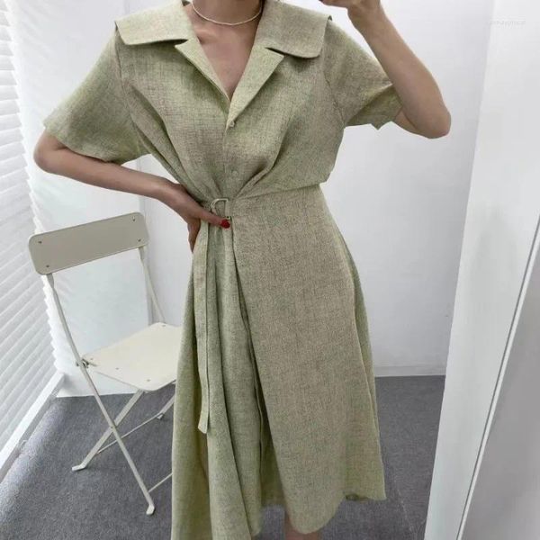 Abiti per feste Summer Vintage Bandage Vintage Long Shirt Dress Sailor Collar Sleeve Slim Waist A-Line Maxi Sundition Irregular 2024