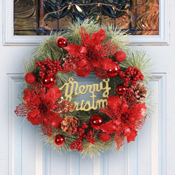 Flores decorativas Christmas Wreath Front Port Garlands pendurados Oranamentos Merry Decor for Home 2024 Happy Year Navidad