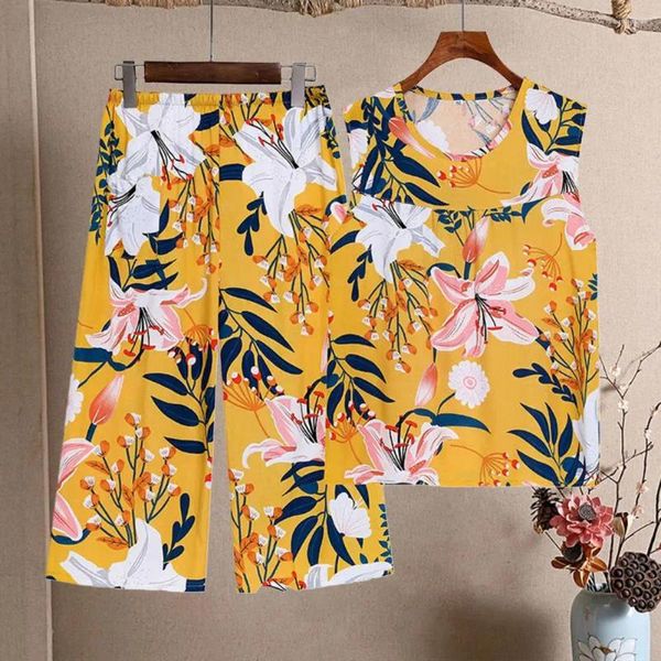 Home Clothing Women Pyjama Set Loungewear Floral Print WEDE WELLE BEISE FÜR MENTER-ART-HOME-PEJAIMAS mit Gummiband