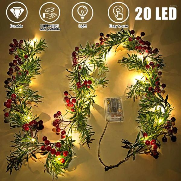 Flores decorativas 2m LED LUZA DE BERRY RED LUZES DA BATERAGEM DA BATERAGEM DE BATERAGEM DE CEMBELAGEM CORTULLA COM 20 LUZBLS FELUS