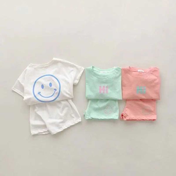 Kleidungssets 2023 Neues Baby Sommer kurzärmeliges Kleidungsstück Baby süßes Lächeln gedrucktes T-Shirt+Shorts 2-teilige Jungen und Mädchen Baumwoll-Setl2405