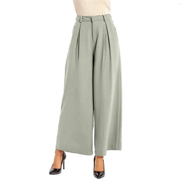 Pantaloni da donna Donne Donne High Cash Casual Gamba larga pantaloni palazzo lunghi Plus le donne sciolte quotidianamente vestito elegante di colore solido elegante