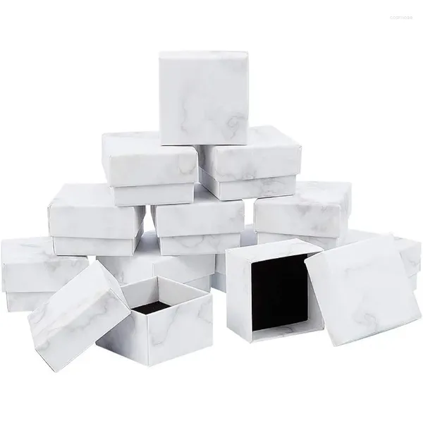 Подарочная упаковка 12 упаковка маленькая квадратная кольцевая коробка кольца 2x2x1,2 дюйма Мраморные белые картонные украшения для юбилеев Дня святого Валентина
