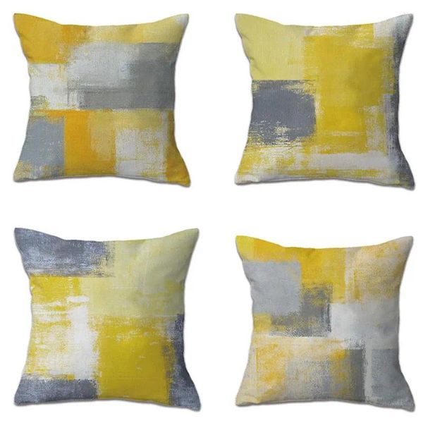 Cuscino 4 pezzi di copertura grigio giallo astratto di pittura ad olio boho obmo moderno grunge cuscino linowcase soggiorno decorazioni di divano 18x18 pollici