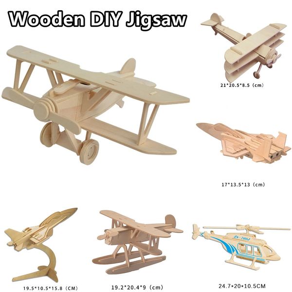 Hölzerne DIY -Puzzle -Puzzle Handgefertigtes Gemälde Flugzeug Flugzeugmodell Spielzeug für Kinderhandwerk fliegende Holzfarbe 240510