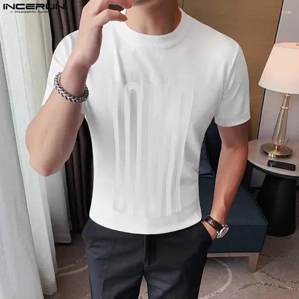 Magliette da uomo top incerun 2024 in stile coreano uomo da fuoco da fuoco da frontale camicetta casual maschio semplice maschio solide t-shirt a maniche corte