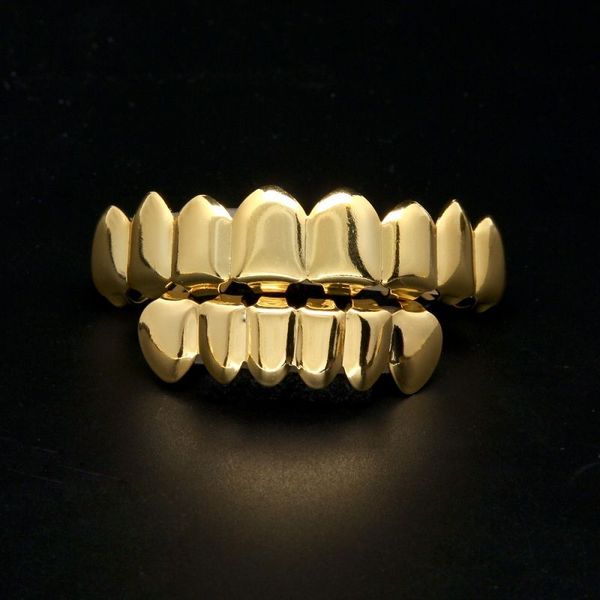 Мужские золотые зубы Grillz Set модные драгоценности хип -хоп высококачественный восемь 8 верхних зубов шесть 6 нижних грилей