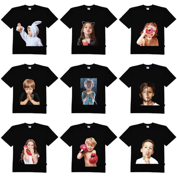 Marca de moda da corea masculina Camisas de bebê Teddy Bear Donut de manga curta e garotas ADLV T-shirt casal do casal de meia varredura