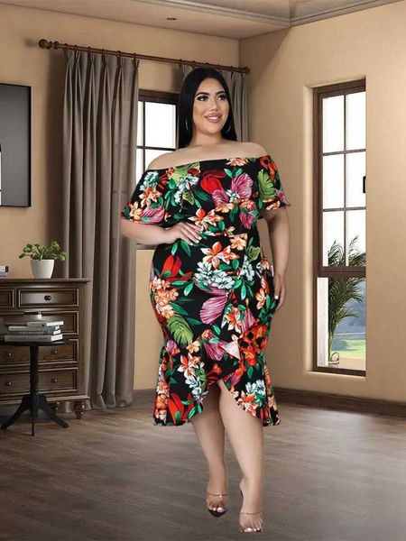 Abiti taglie forti vestidos Mujer Primavera Verano 2022 Plus Size Women Clothing Stampa vintage Abito Sexy Fashion Ruffles Dropshipping all'ingrosso Y240510