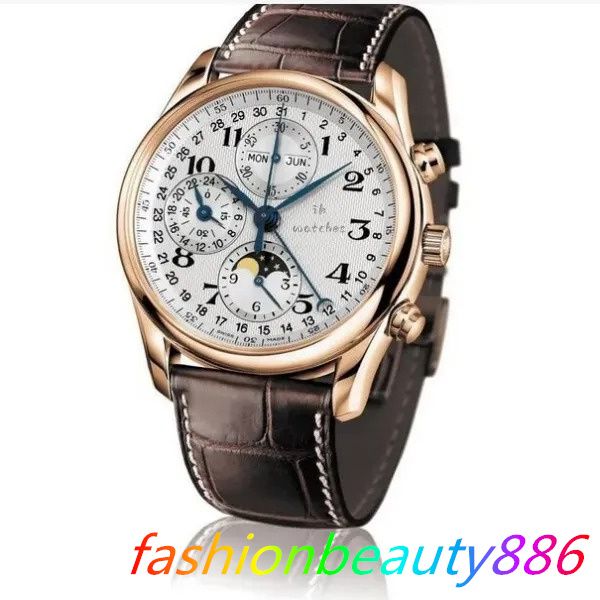 Hot Sell Brand Watch Watch Mechanical Automatic Watches for Men White Dial Leather Strap Lon01