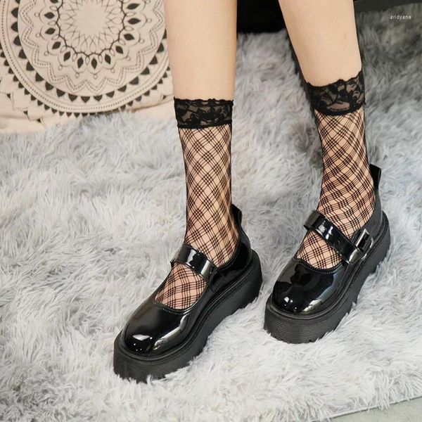 Donne calzini diamanti in pizzo corto calze femminile lolita ragazza jk negnet foro grazioso kawaii nero