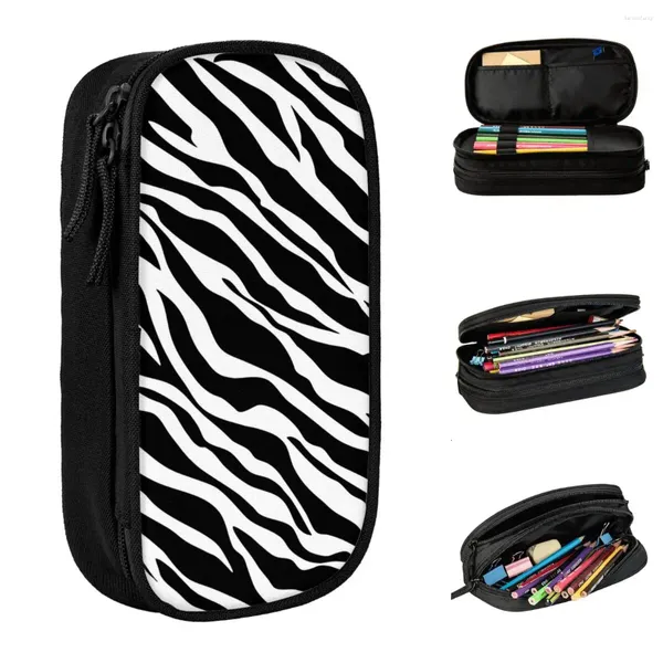 Padrão de zebra de cavalo estampa de lápis de lápis preto branco portão de caneta portador de caneta Bolas de armazenamento de armazenamento de artigos de artigos de papelaria escolar